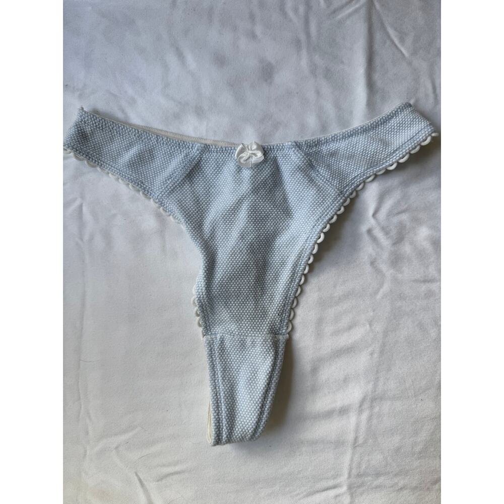 NWOT Vintage Aerie White Blue Textured Thong Panty Bow Trim Size S 5